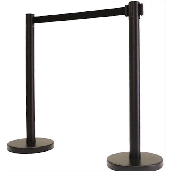 Vic Crowd Control Inc VIP Crowd Control 1100-10 14 in. Flat Base Black Post & Cover Retractable Belt Stanchion - 10 ft. Black Belt 1100-10 - main